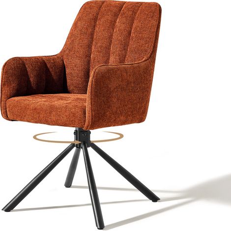 CLIPOP Fabric 360 Swivel Dining Chair with Metal Legs, Upholstered Accent Tub Armchair with Curved Back and Arms for Living Room Bedroom, Desk Chair no Wheels