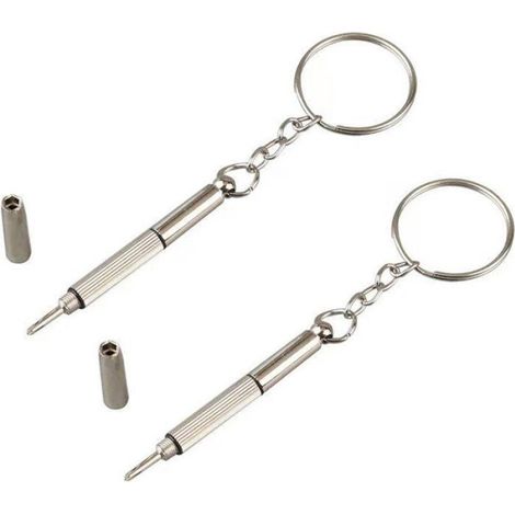 Tournevis Porte-Clés Multifonction, Lot de 2 pour Lunettes et Électronique, Argent (1/5)