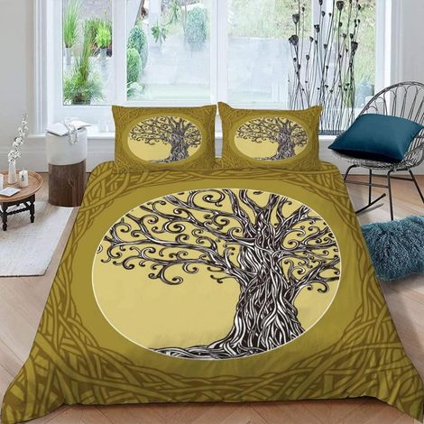 Bettwäsche-Set 155x220 cm mit 2 Kissenbezügen 80x80 cm, 3D Baum des Lebens Motiv, Mikrofaser, Reißverschluss