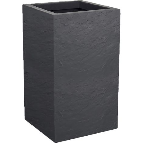 EDA – Pot à réserve d'eau carré haut 36 L – Dimensions 29,5 x 29,5 x 49,5 cm – Décor pierre gris anthracite – Pour espaces extérieurs