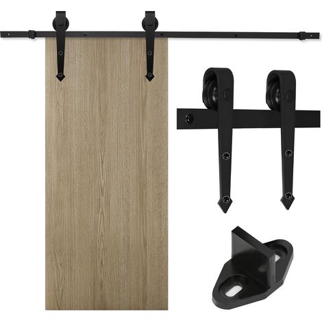 TolleTour Sistema porta scorrevole 183 cm, kit binario con staffe a freccia per porta in legno, nero (1/5)
