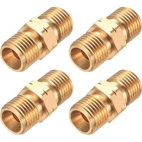 Lot de 4 raccords de tuyau de gaz double 1/4" filetage extérieur gauche en laiton pour tuyau de gaz raccord rapide adaptateur tuyau de gaz 1/4" gauche raccord pour sanitaire (1/5)