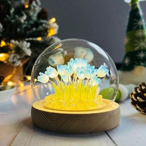 Veilleuse artisanale - Lampe de nuit tulipe à faire soi-même - Lampe décorative à fleurs - 20 fleurs - Avec couvercle en verre - Produit non fini - Cadeau romantique - Éclairage d'ambiance pour la cha (1/3)