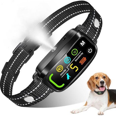 Collier pour animal de compagnie, Collier anti-aboiement rechargeable - Vibration/Anti-interférences - 4 Modes/8 Sensibilités - Pour Petit Chien - IP67/Safe - Orange (1/5)