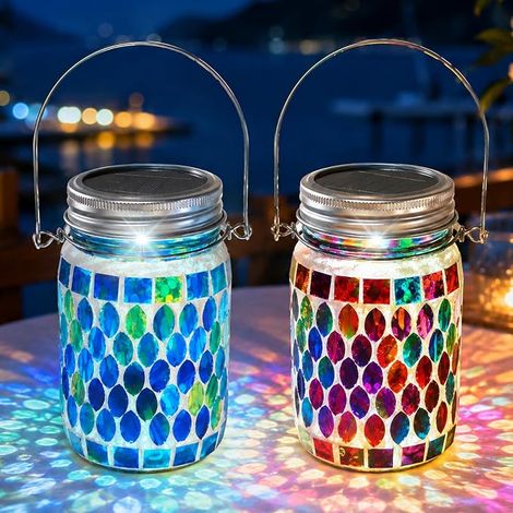 Set di 2 luci solari da esterno, lanterne solari, luci solari da giardino, luci solari da esterno a mosaico per il giardino (1/5)
