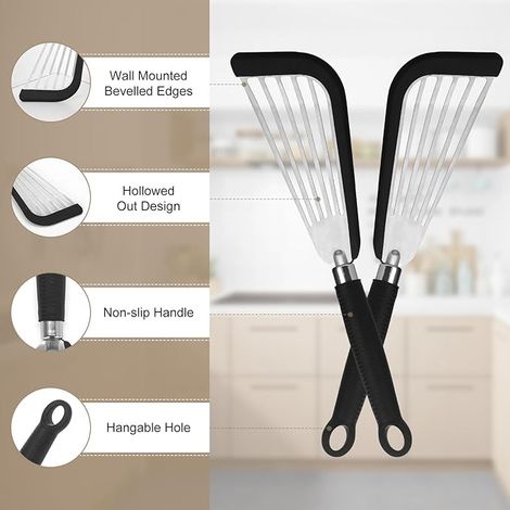 Spatule Cuisine, Silicone, Acier Inoxydable, Poignée Silicone Résistant à La Chaleur, Pour Ustensiles de Cuisine Antiadhésifs, Poisson, Oeufs, Steak, Crêpes​ (1/5)