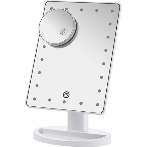 Specchio per il trucco, specchio da tavolo, specchio da viaggio e specchio cosmetico con 22 LED e touch screen, ingrandimento 10x, rotazione di 180°.