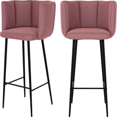 Lot de 2 chaises de bar en velours rose 75 cm - ROSY (1/5)