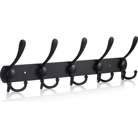 Stainless Steel Wall Mounted Coat Rack, Coat Hooks Wall Mounted Hook for Coats Towels Bathrobes (Matte Black, 15 Hooks, 2pcs) (1/5)