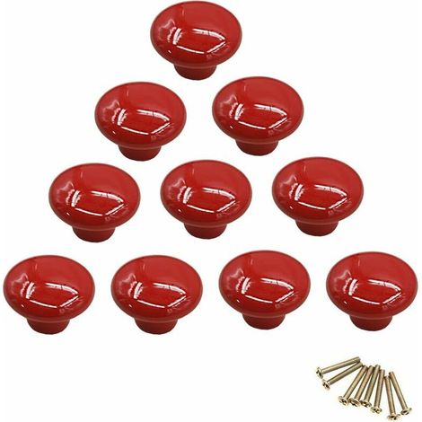 Poignées et boutons de tiroir en céramique rouge, poignées de porte pour chambre d'enfant, lot de 10 (vis fournies) (1/5)