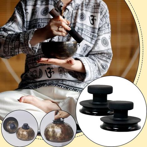 Soportes para cuencos tibetanos, Mangos con ventosas de silicona, 2 piezas, 8×8×5 cm, Flexible y antideslizante, Portátil y compacto, yoga, Negro (1/5)