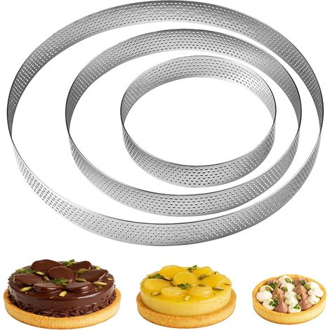 3 x Stainless Steel Pastry Circles 20 cm 15 cm 10 cm for Mousse Cakes and Desserts (1/5)