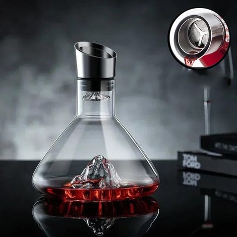 Decanter À Vin - Verre Cristal + Filtre En Acier Inoxydable - Aération À 12 Canaux - Pour Vin Rouge - 1 Pièce (1/5)