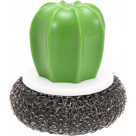 pair 2 morceaux de brosse de pot de vaisselle de cactus, boule d'acier de décontamination pot domestique brossage cuisine brosse de pot de vaisselle en acier inoxydable (1/5)