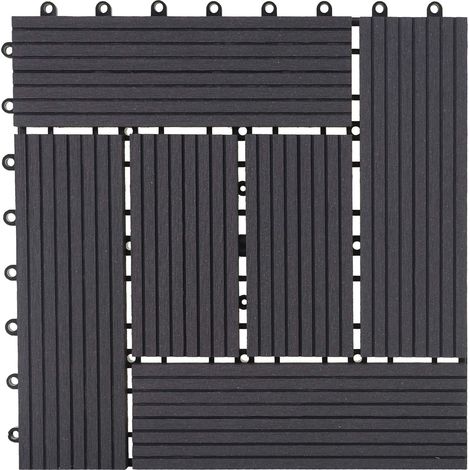 11x carreau WPC Rhone, carrelage, balcon / terrasse, optique bois à 30x30cm - 1m² - base, anthracite décalé (1/5)