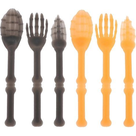 Lot de 2 couverts décoratifs en plastique pour Halloween (fourchettes et cuillères) - Couleurs assorties-M (1/4)