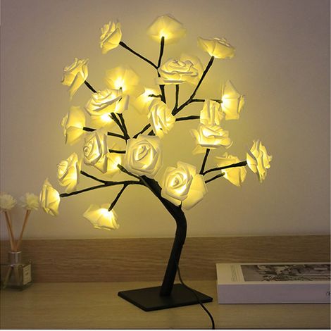Lampe Bonsaï LED de Table Blanche 24 Lumières Rose, Lampe Arbre USB pour Déco Chambre, Veilleuse de Noël, Idée Cadeau (1/5)