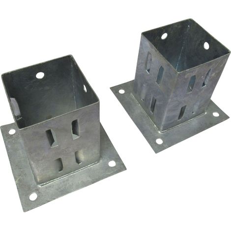 Bolt Down Fence Post Supports 75MM Wedge Grip x2 (Galvanised Fencing Base Shoe Foot) (1/5)
