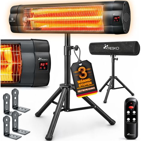 TRESKO® Infrarot Heizstrahler 2500W mit Fernbedienung für Innen & Außen Wärmestrahler Terrasse mit höhenverstellbarem Stativ Terrassenstrahler elektrisch 3 Heizstufen Infrarotstrahler Outdoor (1/5)