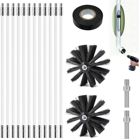 Kit De Nettoyage De Cheminée En 17 Pièces Comprenant : 2 Brosses Pour Conduits De Poêle (Ø150 mm), 12 Tiges Flexibles (410 mm), 2 Tiges Hexagonales, 1 Ruban Adhésif, Brosse Pour Conduits D'évacuation (1/5)
