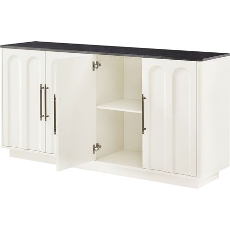 Buffet à façade arquée avec 4 portes, charnières à fermeture douce et dispositif anti-basculement, meuble de rangement large de 160 cm pour salon et salle à manger, blanc et noir (1/5)
