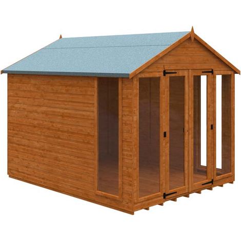 10 x 8 Feet Contemporary Summerhouse 12mm Shed - Solid Wood/Softwood/Pine - L295 x W235 x H243.7 cm - Burnt Orange