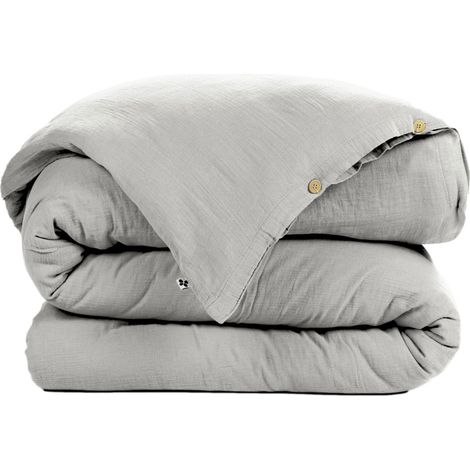 Housse de couette Gaze de Coton 200x200 cm GAIA Gris Nuage