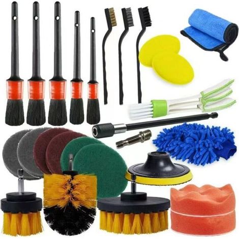 26 pièces Brosse de Nettoyage pour Perceuse, Kit Nettoyage Voiture Interieur, Brosse de Jantes, pour Surfaces de Salle de Bain, Sol, Baignoire, Auto, Ensoleillé (1/5)