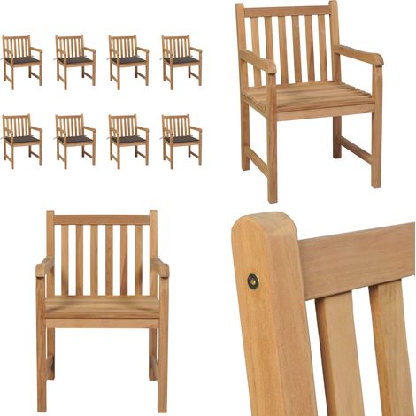 Chaises de jardin lot de 8 avec coussins taupe Bois teck massif - Chaise De Jardin - Mobilier De Jardin - Set De Chaises - Teck Massif - Chaises Extérieures - Home & Living (1/5)