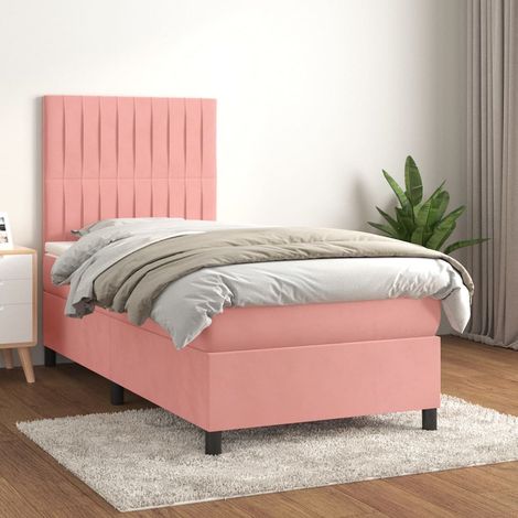 Lit adulte,Lit avec Sommier et Matelas confortable pour Chambre,Ensemble Lit à sommier tapissier Rose 100x200 cm Velours -BVN40488 (1/5)