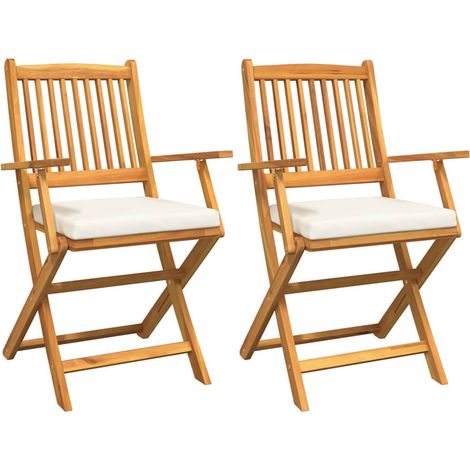 Folding Chair with Cushion 2 pcs Brown Solid Acacia wood vidaXL