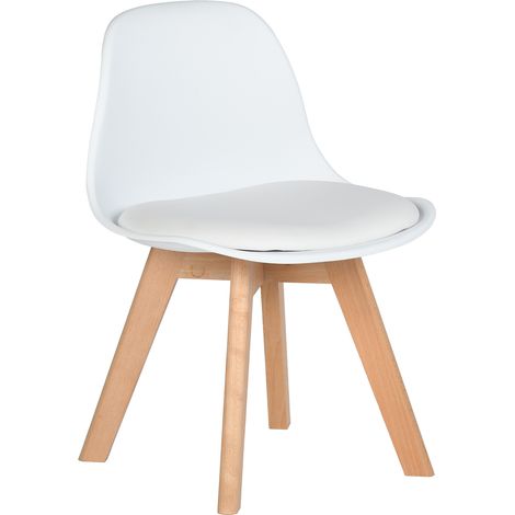 FurnitureR 1 pièce chaise pour enfants avec large siège coussin doux, jambes en bois de hêtre solide, chaise pour enfants robuste avec dossier pour la chambre des enfants, PP + PU, blanc (1/5)
