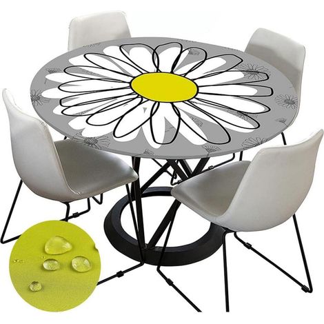Nappe lavable ronde 90cm, élastique, effet lotus, motif marguerites