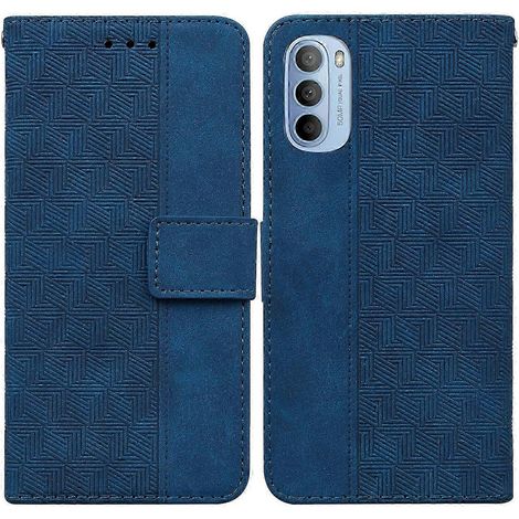 Coque en Cuir Véritable pour Moto G31/G41, Étui à Rabat avec Motif Géométrique en Relief, Protection Antichoc et Portefeuille, Noir (1/4)