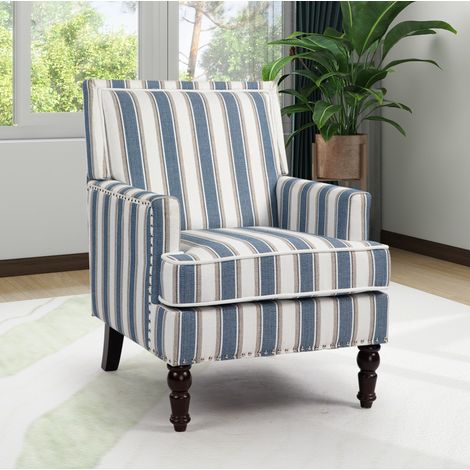 Fauteuil salon chaise compact coton rayé bleu blanc OKMYHOME (1/4)