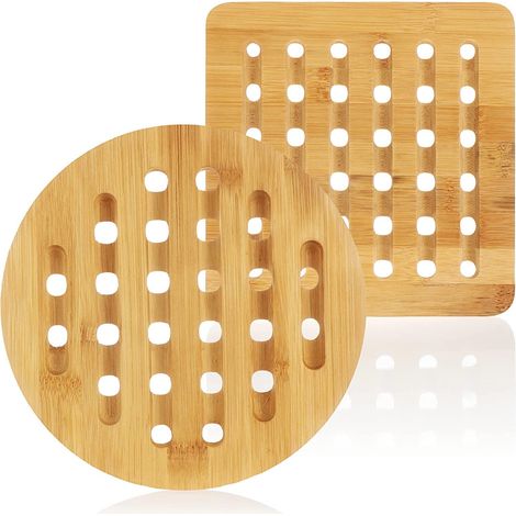 2 porte-gobelets en bambou résistant pour casseroles et poêles. (1/5)