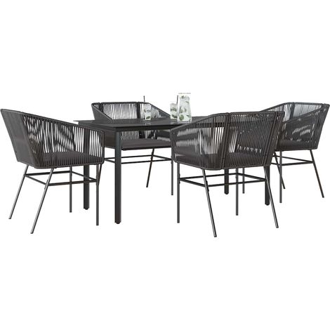 Ensemble à manger de jardin et coussins 5 pcs-Salon de jardin noir rotin verre 607749 (1/5)