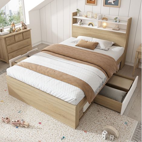 Cama individual con almacenaje de madera 90x200 DESVIAE (1/5)