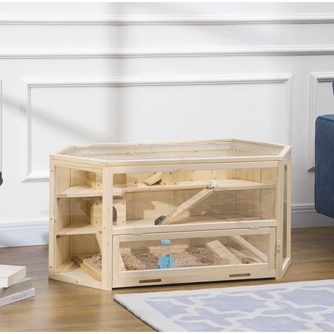Jaula para pequeños animales de madera y malla metálica con rampa y techo abatible 115x60x55 cm (1/5)