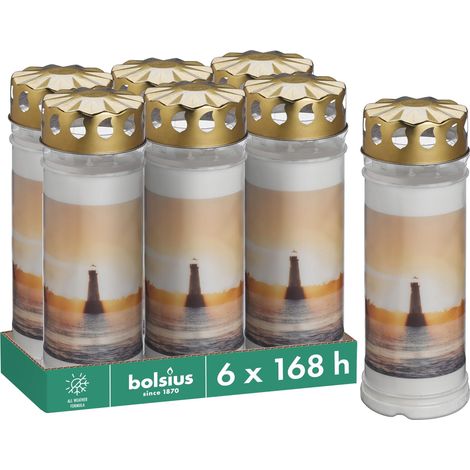 Lot de 6 bougies funéraires - Blanc - 20 x 7,5 cm - Durée de combustion 7 jours - Bougie de condoléances (1/5)
