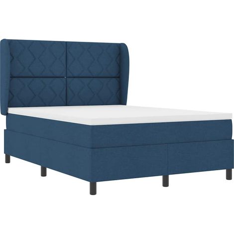 Lit à ressorts avec matelas Bleu 140 x 190 cm tissu (1/5)