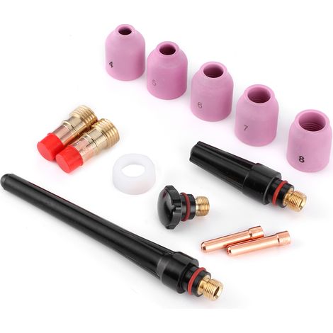 Torche TIG WP17 18 26, kit buse alumine et lentille à gaz, accessoires de soudage, collet céramique, ensemble complet pour poste à souder. (1/5)