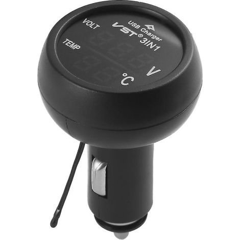 Chargeur de voiture USB 1 en 1 avec LED, voltmètre, thermomètre et indicateur de batterie, double affichage numérique LCD 12 V/24 V. -