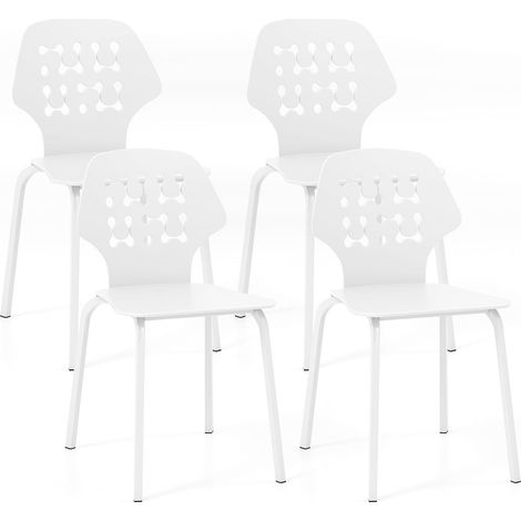 COSTAWY Chaise Salle à Manger Lot de 4, Chaise Scandinave Cuisine en PP avec Dossier Design Évidé, Hauteur d’Assise 46 cm, Assemblage Facile, Fauteuil Salle à Mange pour Salon, Cuisine (Blanc) (1/5)