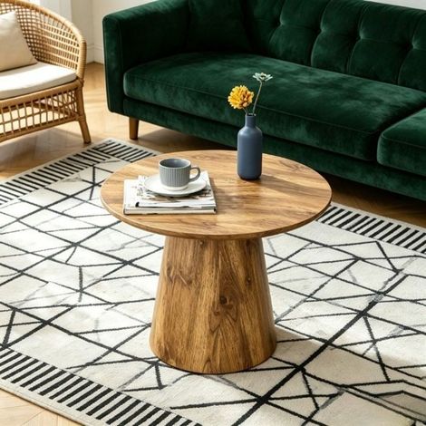 Table basse - WESTYLE - Ronde 50 cm - Plateau MDF - Aspect bois naturel - Style scandinave (1/5)