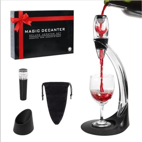 Weinbelüfter mit Ständer, magischer Weindekanter mit Weinfilter, tropffreier Ständer, Weinstopper, Samtbeutel (1/4)