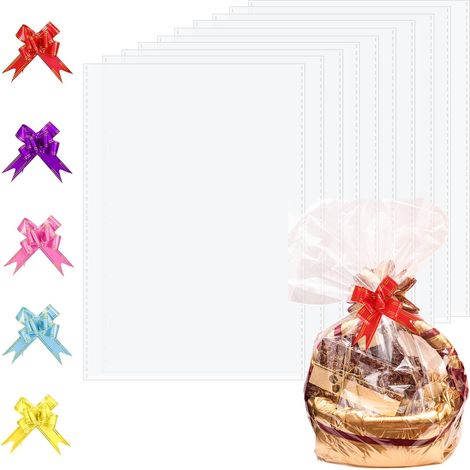 10 Pièces Gands Sacs en Cellophane, 5 Pcs 80 x 110 cm Tanspaent Emballage Cadeau avec 5 Pcs Nœuds à Taction Gands Sacs en Cellophane pou Panie Cadeau Atisanat Fleus (1/3)