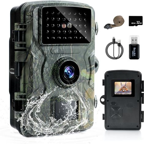 Fotocamera per la fauna selvatica da 32 GB con visione notturna a 1080p e rilevamento del movimento per animali selvatici (1/5)