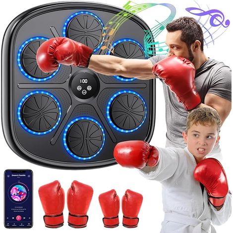 Music Boxing Machine, LED Elektronische Musik Boxing Machine mit 2 Boxhandschuhen, 9 Geschwindigkeitsmodi, Automatische Zählung, Unterstützt Bluetooth, Geschenk Für Erwachsene und Kinder Exercise