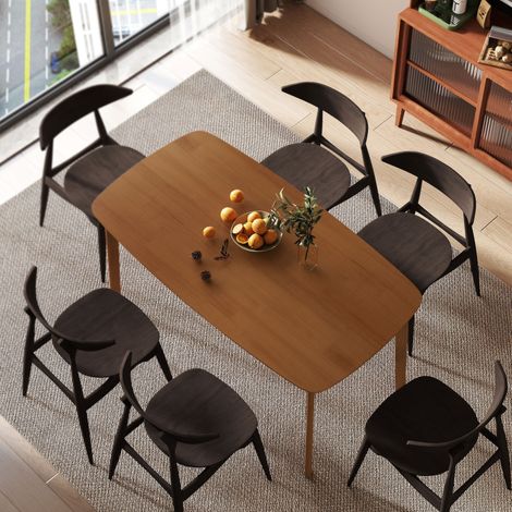 Table de salle à manger, style campagnard, plateau laqué, bois, 150 x 80 cm, marron